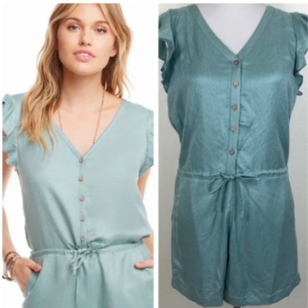 Brand New Chaser Flutter Sleeve Romper in Seafoam